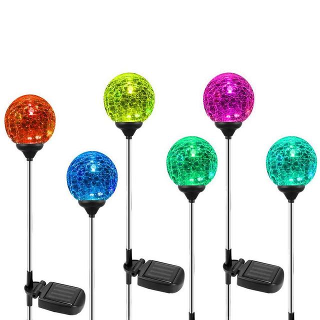 Solar Globe Lights, OxyLED 6 Pack Crystal Glass LED Light/Solar Stake Light, Color-Changing Outdoor Landscape Garden Light Decoration, Halloween Christmas Garden Decor