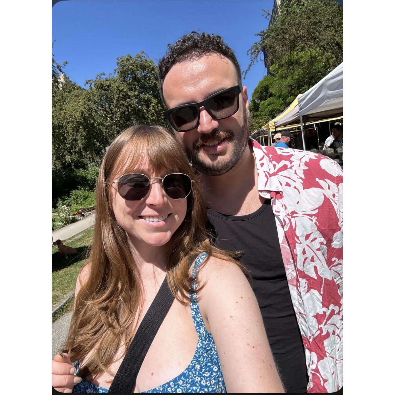 Us at the farmer's market. Tomatoes are $12; we couldn't be happier.