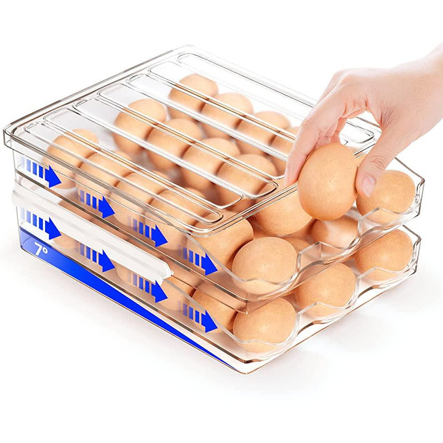 EGGXTEND Egg Holder For Refrigerator, Large Capacity Egg Container For Refrigerator,2-Layer Stackable Egg Tray For Refrigerator & Kitchen, Automatic Rolling Egg Storage Container For Refrigerator