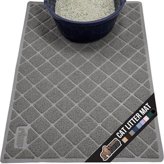 GORILLA GRIP Cat Litter Box Mat, Water Resistant Kitty Litter Trapping Mat, Textured Backing, Easy to Clean, Less Waste and Clean Floors, Kitten Supplies for Indoor Cats, Soft on Paws, 30x20 Gray