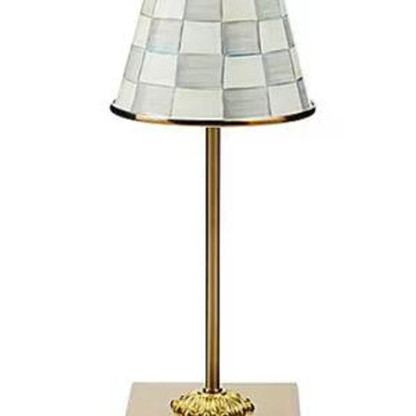 MacKenzie-Childs Check LED Rechargeable Cafe Table Lamp- Sterling Check