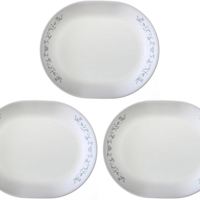 Corelle Vitrelle Serving Platter, 12-1/4-Inch Large Serving Plate, Triple Layer Glass, Crack and Chip Resistant, Country Cottage, 3 Platters