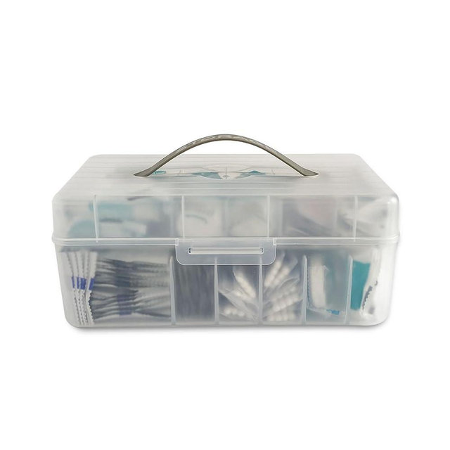 NINEWEEN Large Bandage Organizer with Lid, Plastic 2 Tiers Container for Home Medicine Cabinet, Office, School Use, Bandages Storage Holder for Fabric Adhesive Strip, Medical Elastic Wrap
