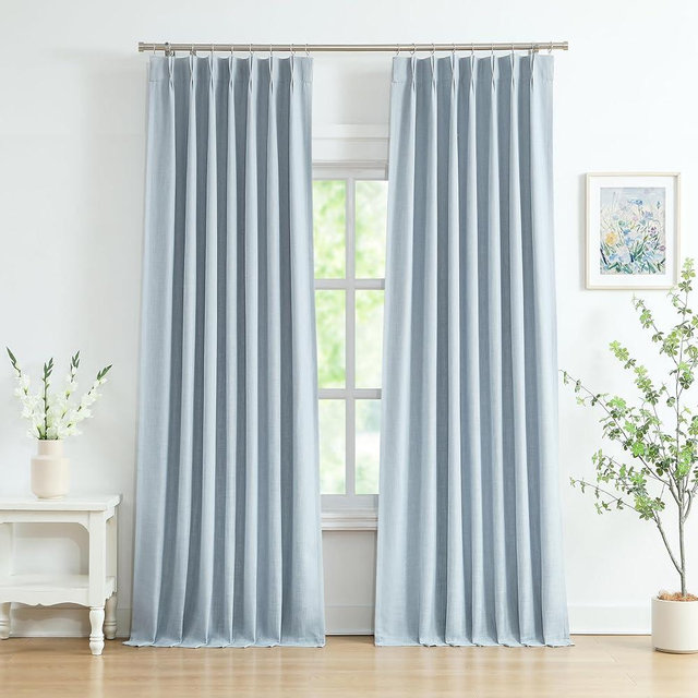 WEST LAKE Extra Long Dusty Blue Bailey Pinch Pleated Full Blackout Curtains with Liners 108 Inches Length,Linen Textured Bedroom Living Room Drapes,Farmhouse Backtab Window Treatment,40" Wx108 Lx2