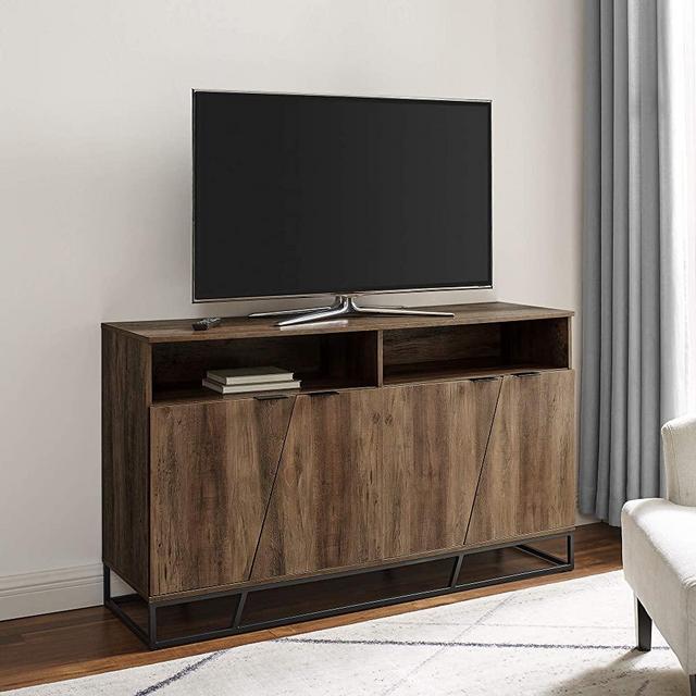 Walker Edison Angled Door Cabinet-Sideboard-Buffet with Open Shelf Storage, 58, Reclaimed Barnwood