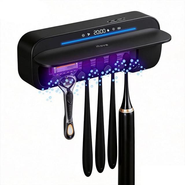 iHave Toothbrush Sanitizer Holder with 360° Disinfection, Mold & Odor Removal | Auto-Cycle UVC, 100M Ions & Fan Drying | Wall Mounted 5-Slot Toothbrush Holders for Bathrooms, Toothbrushes & Razor