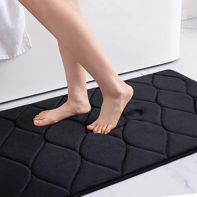 Colorxy Memory Foam Bathroom Rugs, Ultra Soft & Non-Slip Bath Mat, Water Absorbent and Machine Washable Bath Carpet Rug for Shower Bathroom Floor Rugs, 17"x24", Black