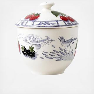 Oiseau Blue Fruits Covered Sugar Bowl