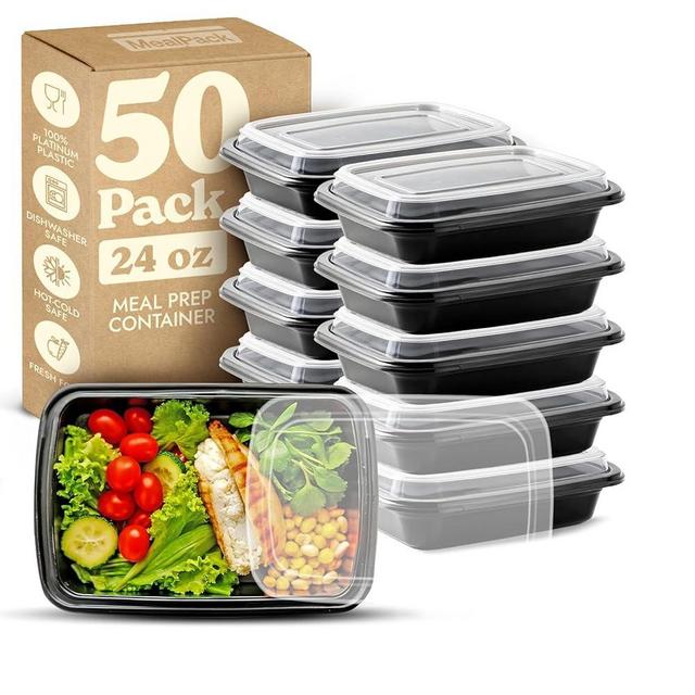 MEALPACK 50 Pack Reusable Meal prep containers - Single Compartment food prep containers with lids - to go food Containers with Lids (50 Pack - 24 Oz)