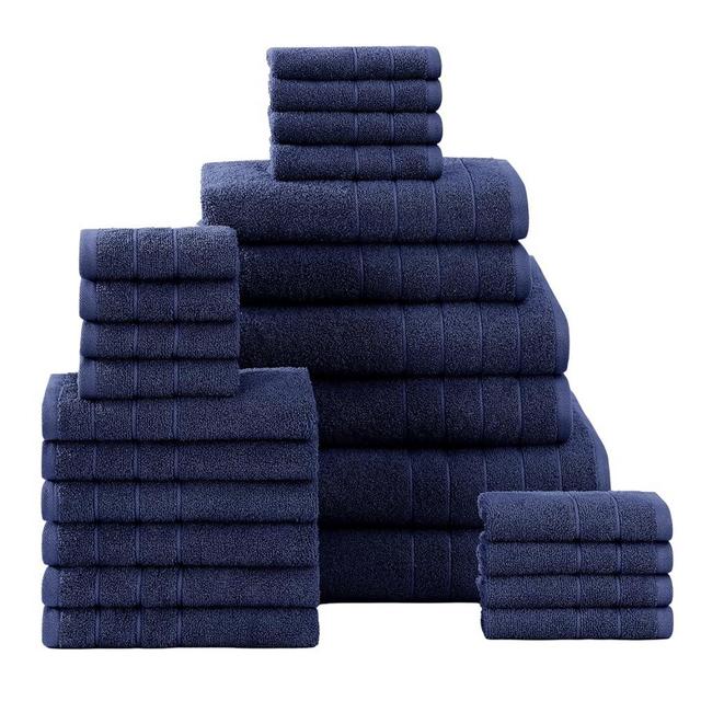 Casa Platino 24 Piece 100% Cotton Towels for Bathrrom, 2 Bath Sheets, 2 Bath Towels, 6 Hand Towels, 8 Washcloths, 2 Gym Towels & 2 Fingertip Towels, Soft Ringspun Cotton Bath Towel Set - Navy Blue