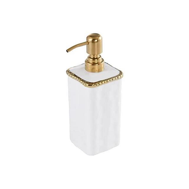 Pampa Bay Decorative Bathroom Vanity Soap Dispenser Pump, Porcelain White with Gold Trim