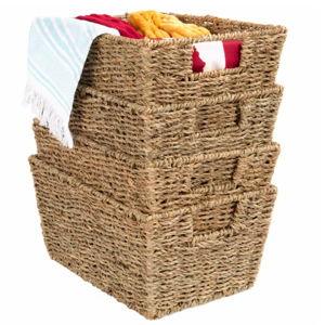 Best Choice Products Set of 4 Multipurpose Stackable Seagrass Storage Laundry Organizer Baskets w/ Handles - Natural