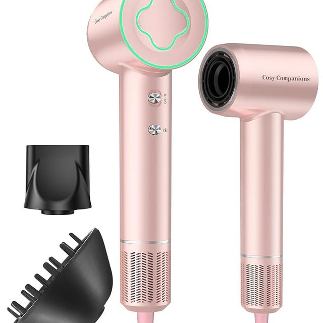 Cosy Companions High-Speed Ionic Hair Dryer, 150000 RPM Brushless Motor for 2-5 Min Fast Drying, Low Noise Blow Dryer Reduces Frizz & Heat Damage, Lightweight Hair Dryer with Diffuser & Nozzle, Pink