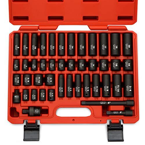 Neiko 02440A 3/8" Drive Impact Socket Set, 44 Piece Deep and Shallow Assortment | Standard SAE and Metric Sizes (5/16-Inch to 3/4-Inch and 8-19 mm) | Cr-V Steel