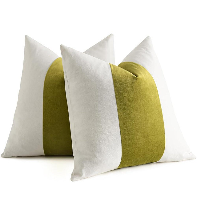 AmHoo Pack of 2 Velvet Panel Cotton Pillow Covers Decorative Pillowcase Cushion for Couch Sofa Bedroom 20 x 20-Inch Spinach Green