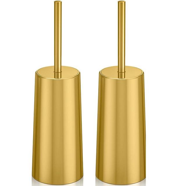 IXO Toilet Brush and Holder, 2 Pack Toilet Brush Stainless Steel, Toilet Bowl Brush for Bathroom Toilet-Ergonomic, Elegant,Durable (Gold)