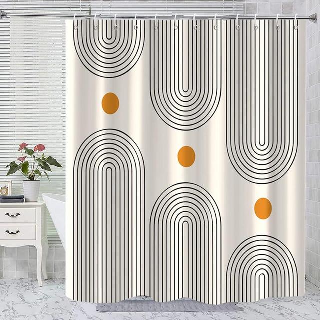 GKLEASG Boho Mid Century Shower Curtain, Minimalist Abstract Arch Simple Sun Modern Beige Machine Washable Waterproof Fabric for Bathroom Decor Bathtub with 12 Hooks 72x72