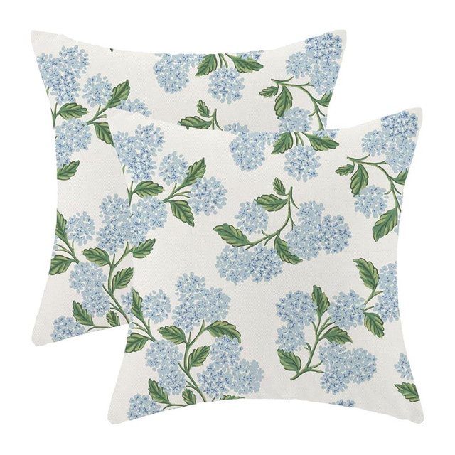 Blue Hydrangea Floral Pillow Covers 20x20 Inch Vintage Spring Flowers Throw Pillow Covers Set of 2 Vintage Seasonal Summer Outdoor Pillow Cases Home Decor for Living Room Bedroom Linen Square Cushion