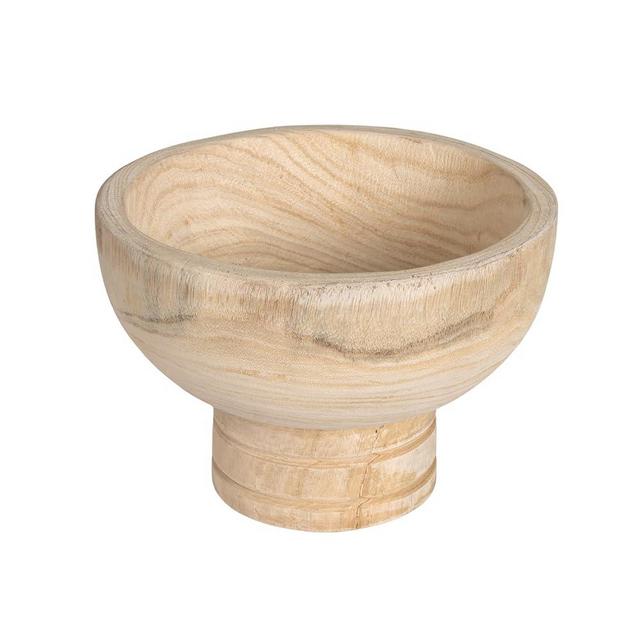 Creative Co-Op Round Paulownia Wood Pedestal Bowl, Natural