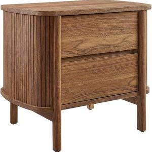 Modway Cadence Fluted 2-Drawer Nightstand in Walnut - Mid Century Modern Bedside with Storage - Wood Grain - Boho Side or End Table for Living Room or Bedroom