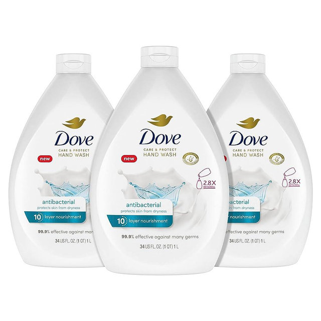 Dove Antibacterial Hand Wash Care & Protect Pack of 3 Protects Skin from Dryness, Moisturizers More Than The Leading Ordinary Hand Soap, 34 oz