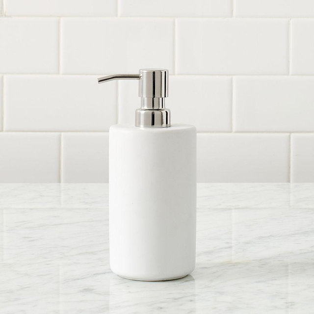Mason Glazed Stoneware Soap Pump, True White/Polished Nickel