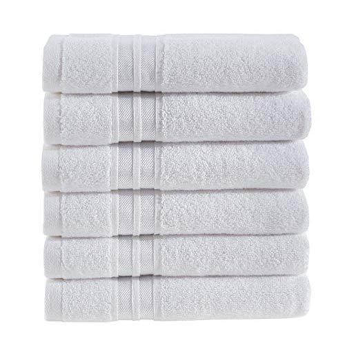 Hammam Linen Premium Organic Turkish Cotton Hand Towels 6-Pack, 16”x28”, White, Luxury Hotel & Spa - Alanya Collections
