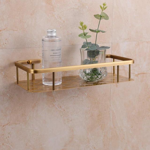 Antique Brass Bathroom Shelf Shampoo Holder Wall Mounted Shower Caddy