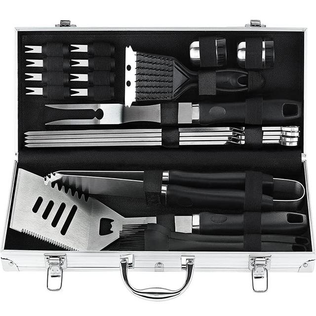 N NOBLE FAMILY 21PCS Complete BBQ Utensils Set with Aluminum Case - Enlarged Handle Stainless Steel Grill Tools Set for Outdoor Camping Barbecue - Ideal BBQ Gift on Father’s Day, Birthday, Christmas