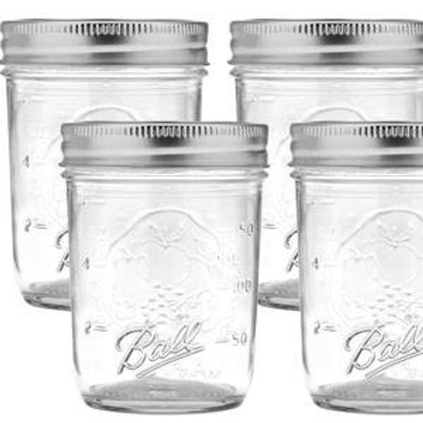 Ball Regular Mouth Glass Mason Jars with Lids and Bands, Used for Canning (Half Pint, 8 Ounce (Pack of 4))