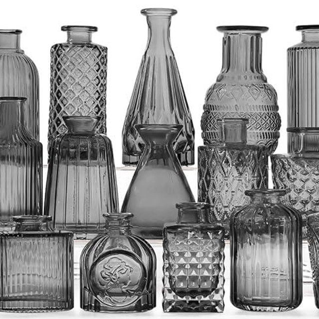 20 Pcs Black Glass Bud Vases- Set Gray Small Vases for Flowers, Vintage Style Cute Glass in Bulk for Centerpieces Rustic Decorative Flower Wedding Table Home Decor