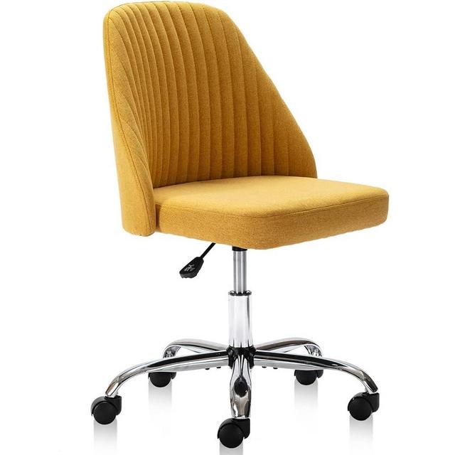 Sweetcrispy Armless Office Chair Cute Desk Chair, Modern Fabric Home Office Desk Chairs with Wheels Adjustable Swivel Task Computer Vanity Chair for Small Spaces