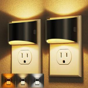 DORESshop LED Night Light[2 Pack], Night Lights Plug into Wall, Plug in Night Light with 3 Color Temperatures, Dusk to Dawn Sensor, Nightlights for Adults, Bedroom, Bathroom, Hallway, Black