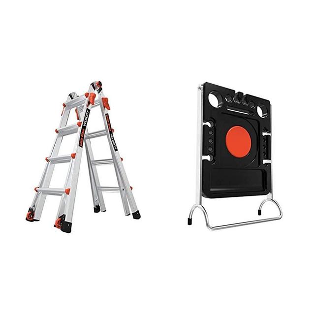 Little Giant Ladders, Velocity, M17, 9-15 Foot, Multi-Position Ladder, Aluminum, Type 1A, 300 lbs Weight Rating, (15417-001) & Project Tray, Ladder Accessory, Plastic, 25 lbs Weight Rating, (15012)