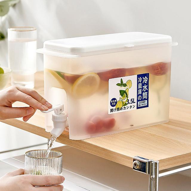 3.5L Fridge Water Drinks Dispenser with Tap,Reusable Plastic Water Container with Faucet,Water Jug Pitcher Drinks Dispenser Great for Cold&Hot Making Teas and Juices,By BOOBEAUTY
