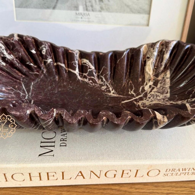 Cherry Rosso Marble 14” Ruffle Edge Tray, Hand-Crafted Genuine marble Vanity Tray, 14x7x4", Luxury Gifts