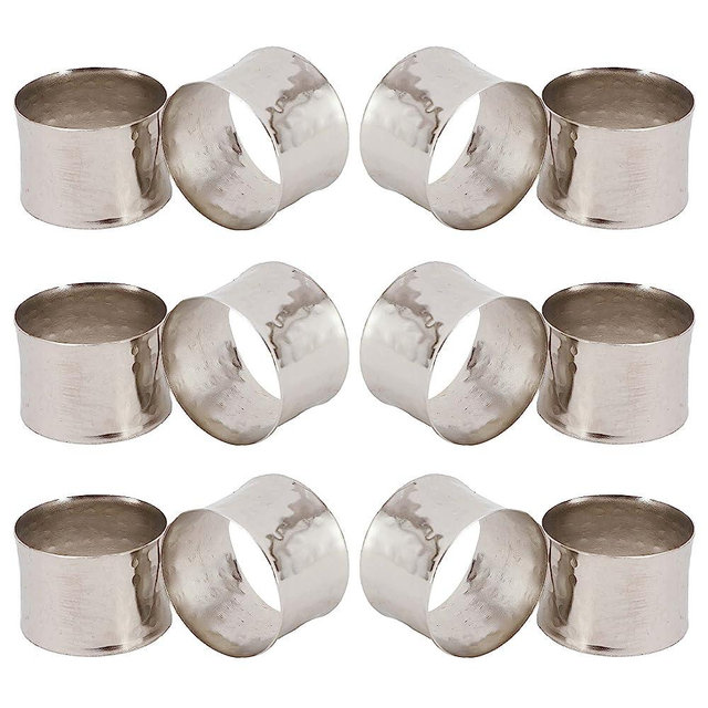 ITOS365 Handmade Round Hammered Silver Napkin Rings Holder for Dinning Table Parties Everyday, Set of 12