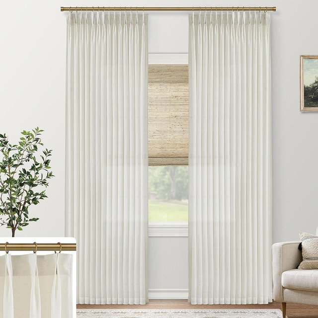 Linen Curtains 96 Inch Long 2 Panel Set Drapes for Living Room,Sheer Pinch Pleated Light Filtering Cream Cortinas Para Sala Modernas 2024 8FT Track Mount Ceiling to Floor Length Curtain Drapery