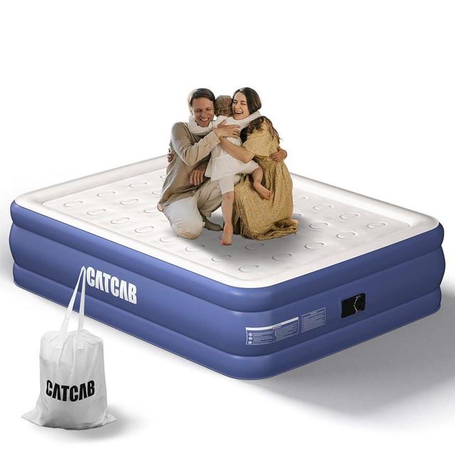 CATCAB Air Mattress with Built-in Pump Air Mattress Inflatable Bed with 0.6mm Extra Thick Flocked Top 18" Queen Size Suitable for Camping Travel Guest