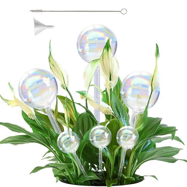 Histely Plant Watering Globes, 6PCS Iridescent Rainbow Gradient Color Clear Glass Bulbs Self Watering Spikes Planter Insert, Automatic Plant Waterer Bulbs Devices for Indoor and Outdoor Plants