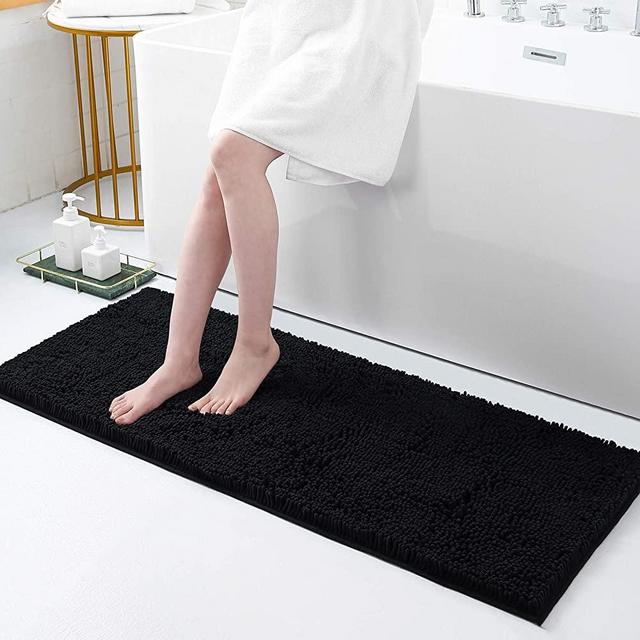 Smiry Luxury Chenille Bath Rug, Extra Soft and Absorbent Shaggy Bathroom Mat Rugs, Machine Washable, Non-Slip Plush Carpet Runner for Tub, Shower, and Bath Room(17''x47'', Black)