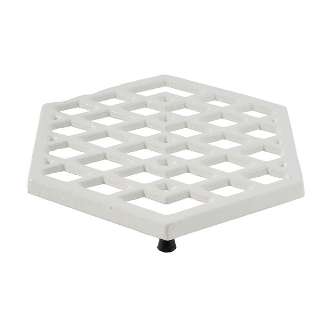 JOGREFUL Cast Iron Trivet Mats, Kitchen Pot Holders to Portect Table/Countertops, Heat Resistant Mats for Teapot/Hot Dishers/Plates, Vintage Mats with Weighted-Base, Hexagon White