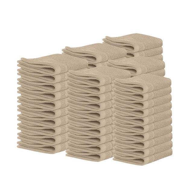 Tens Towels Pack of 60 Washcloths, 12 x 12 Inches, Lighter Weight, Quick to Dry, Super Soft & Absorbent, Gentle Face Towels, Hotel Quality, Perfect for Bathroom, Gym, Spa (Beige)