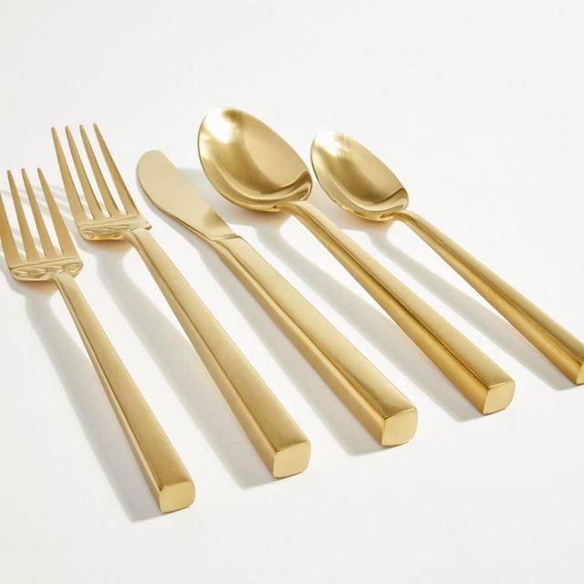Luna Antiqued Brushed Gold 5-Piece Flatware Set