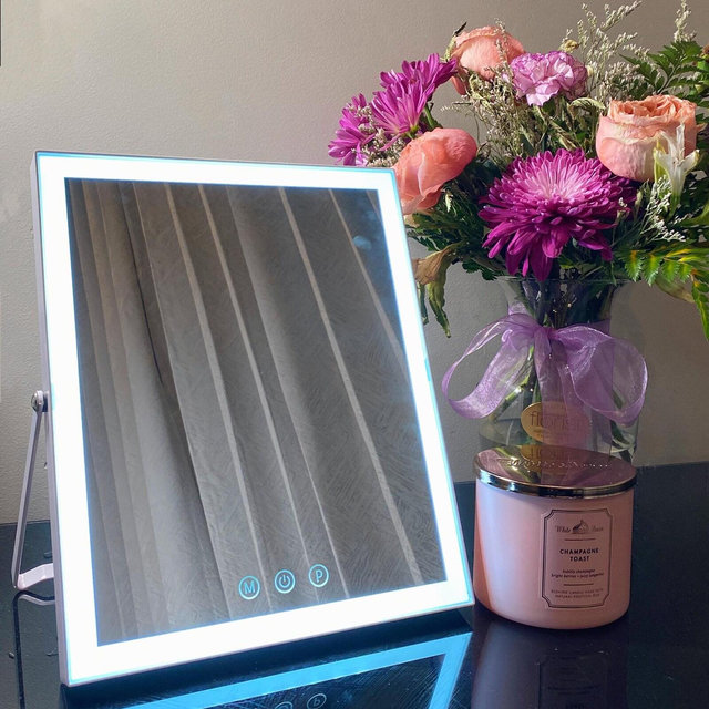 LED Vanity Makeup Mirror 10"x12" with 3 Color Lights, 360 Rotation, Dual Power USB and Battery – Portable for Home & Travel -Desktop, gift