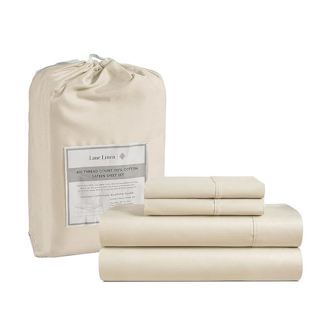 LANE LINEN King Size Sheets Set - 450 Thread Count 100% Cotton King Sheet Set, 4 Pc King Bed Sheets, King Sheets Cooling, Breathable King Size Bed Sheets, Deep Pocket King Sheets - Ivory