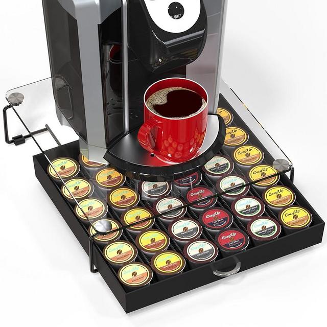 DecoBrothers Crystal Tempered Glass Holder Drawer for 36 Coffee Pods Storage, Black