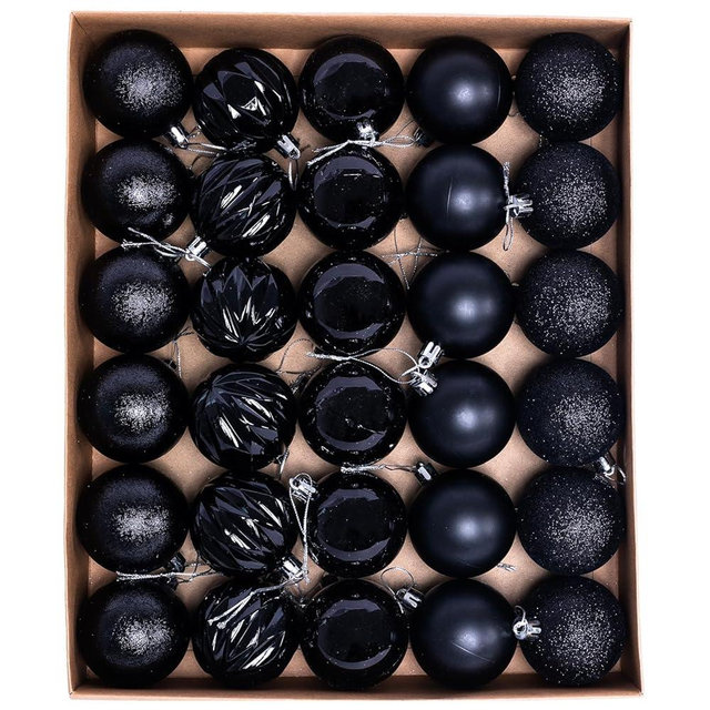 HipTree 30ct Christmas Halloween Ornaments Tree Decorations Set-2.36 Inch Black Shatterproof Decorative Hanging Ball Ornament Bulk, Xmas Tree Tabletop Decorations for Fall Holiday Party Home Decor