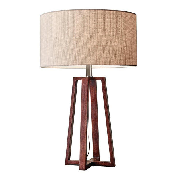 Adesso Quinn Table Lamp - Walnut Birch Wood & Natural Linen Shade – Perfect Nightstand, End Table, and Desk Lamp