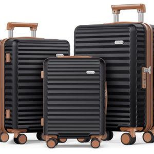 SHOWKOO Luggage Sets 3 Piece Hardside Expandable Suitcase with Double Spinner Wheels Tsa Lock Black (20in/24in/28in)